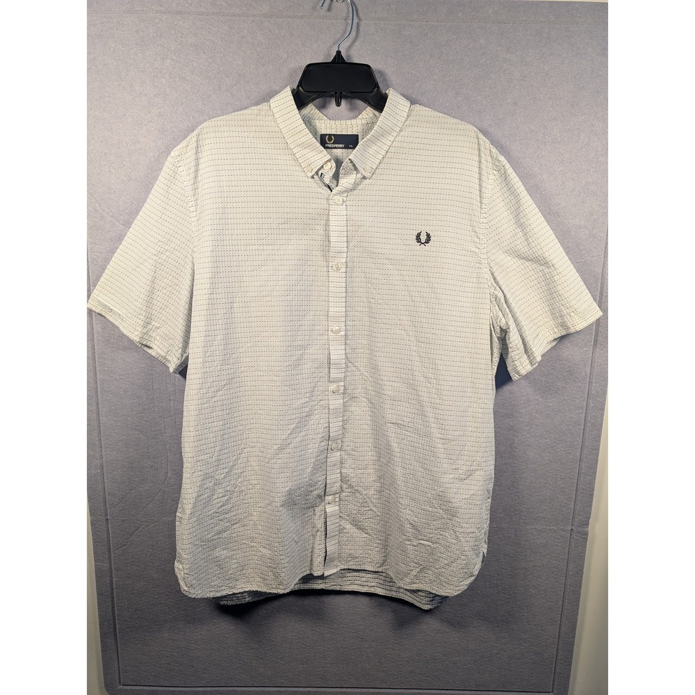 Fred Perry Men's Short Sleeve Button Up Size XXL Polkadot Black White Cotton